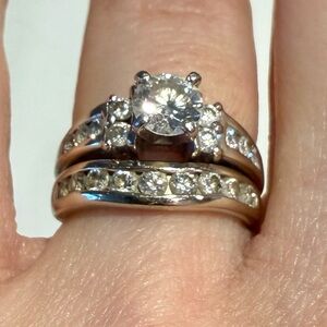 Diamond and White Gold Engagement Ring Set